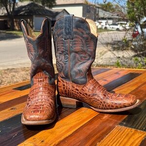 Men's Two-Tone Brown Croc-Embossed Western Boots